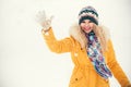 Young Woman wearing hat and scarf happy smiling Royalty Free Stock Photo