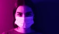 Young woman wearing medical mask against corona virus - Fear girl quarantine for preventing pandemic spread of coronavirus