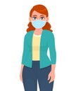 Young woman wearing medical mask. Trendy girl covering face protection from virus epidemic. Healthy and safety modern lifestyle. Royalty Free Stock Photo