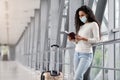 Young Woman Wearing Medical Mask Waiting For Flight In Airport Terminal Royalty Free Stock Photo