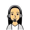 young woman wearing microphone headset, vector