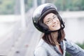 Young woman wearing motorcycle helmet portrait Royalty Free Stock Photo