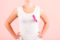 Young woman wearing pink ribbon concept of breast Royalty Free Stock Photo