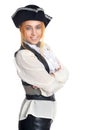 Young woman wearing pirate costume