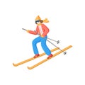 Young woman quickly skiing down the hill Royalty Free Stock Photo