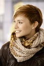 Young woman wearing scarf and leather jacket Royalty Free Stock Photo