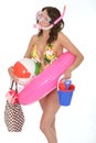 Young Woman Wearing a Swim Suit on Holiday Wearing a Snorkel Royalty Free Stock Photo