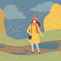 Young Woman Wearing Warm Clothes Standing on Autumn Season Background Vector Illustration Royalty Free Stock Photo