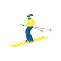 Young woman in a yellow jacket slowly skiing down the mountain Royalty Free Stock Photo