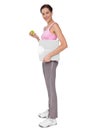 Young woman with weight scale and apple Royalty Free Stock Photo