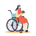 Young woman on wheelchair holding money support from for disability allowance