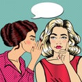 Young Woman Whispering Secret to her Friend. Pop Art