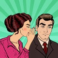 Young Woman Whispering Secret to her Husband. Pop Art