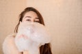 young woman in white foam relaxing in a hamam Royalty Free Stock Photo