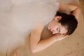 young woman in white foam relaxing in a hamam Royalty Free Stock Photo