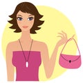 Young woman wiht a pink handbag