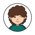 Young woman wink gesture and curly hair cartoon, round line icon Royalty Free Stock Photo