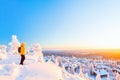 Young woman in winter forest in Finland