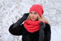 Young woman in a winter forest Royalty Free Stock Photo