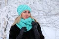 Young woman in a winter forest Royalty Free Stock Photo