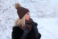 Young woman in a winter forest Royalty Free Stock Photo