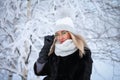 Young woman in a winter forest Royalty Free Stock Photo