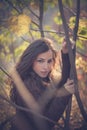 Young woman winter portrait in forest Royalty Free Stock Photo