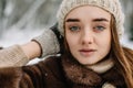 Young woman winter portrait. Shallow dof Royalty Free Stock Photo