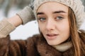 Young woman winter portrait. Shallow dof Royalty Free Stock Photo