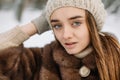 Young woman winter portrait. Shallow dof Royalty Free Stock Photo
