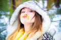 Young woman winter portrait. Shallow dof. Royalty Free Stock Photo