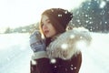 Young woman winter portrait. Shallow dof. Young woman at winter Royalty Free Stock Photo