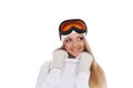 Young woman in winter warm clothes and ski glasses Royalty Free Stock Photo