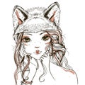 Young woman with wolf headdress Royalty Free Stock Photo