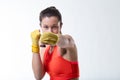 Wolf-eyed woman punches, epitome of strength Royalty Free Stock Photo