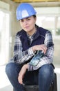 Young woman worker at construction site Royalty Free Stock Photo