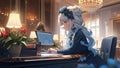 Young woman working as a hotel receptionist - Generative AI