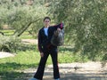 Young woman working in the field burning olive branches Royalty Free Stock Photo