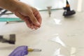 young woman working with glass in her own workshop Royalty Free Stock Photo