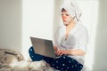 Woman is working from home Royalty Free Stock Photo