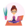 Young woman working from home. Relaxed young woman maintaining life-work balance