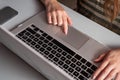 Young woman working at home, Student girl using laptop computer  , work or studying from home, freelance, online learning, Royalty Free Stock Photo