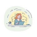 Young woman working laptop cheerful. Female professional engaged creative process, productivity Royalty Free Stock Photo