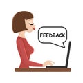 Young woman working with laptop wtitting feedback. Royalty Free Stock Photo