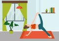 Young woman working out doing exercises at home on a mat on the floor in a healthy Daily Life concept , vector cartoon