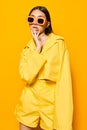 young woman yellow attractive trendy girl lifestyle fashion beautiful sunglasses model
