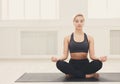 Young woman in yoga class, relax meditation pose Royalty Free Stock Photo