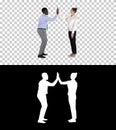 Young woman and young man in formal clothes give high five, Alph Royalty Free Stock Photo