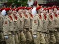 Young women of the all-Russian military-Patriotic movement `Yunarmiya` on red square during the General rehearsal of the parade.