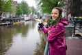 Young Women Amsterdam rain Royalty Free Stock Photo